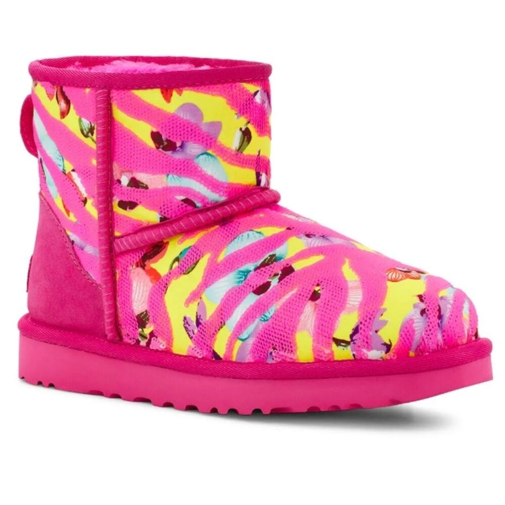 Ugg Womens Shoes Ugg Women’s Classic Mini Tiger Flower Boots Pink/Yellow‎ size 7